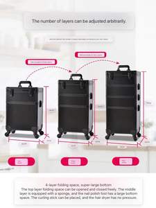 Mallette cosmétique chariot 4-en-1 mallette <span class=keywords><strong>de</strong></span> maquillage grande avec roues <span class=keywords><strong>valise</strong></span> <span class=keywords><strong>de</strong></span> <span class=keywords><strong>coiffure</strong></span> <span class=keywords><strong>de</strong></span> beauté en aluminium - Product Image 3