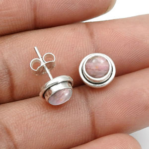 Best Selling New Design 925 <b>Sterling</b> <b>Silver</b> Natural Rhodochrosite Gemstone Round Shape Classy <b>Stud</b> Earrings Handmade Jewelry - Product Image 3