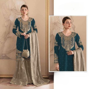 Heavy Georgette Pakistani Salwar Suit for <b>Wedding</b> Parties Embroidered Floral Chiffon Washable Beautiful Sequence Work - Product Image 1