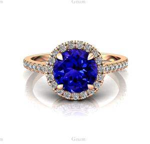 Anillo de boda de piedra natal de tanzanita de corte redondo certificado Natural 14K anillo de diamante de oro sólido Real suministro de fábrica de joyería fina - Product Image 1