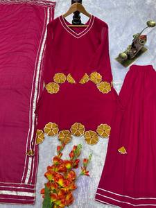Último Designe Anarkali vestido de seda pura de Chinon con bordado trabajo hasta el suelo muselina lavable - Product Image 2