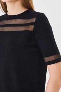 Blusa de manga corta con cuello redondo y patchwork de malla para mujer - Product Image 5