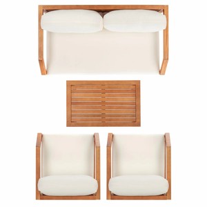 Juegos de sofás para patio de jardín, madera maciza de teca con cojines, Color blanco para muebles de exterior - Product Image 4