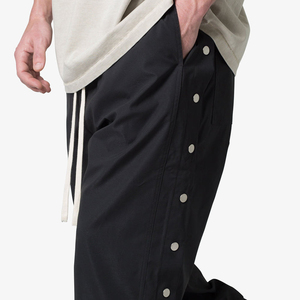 Men Custom Side Button up Wholesale Streetwear Cargo Pants Oversized Fit <b>Baggy</b> Wide Leg Plain Black Track Pants - Product Image 5