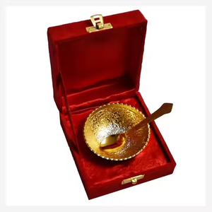 <b>Top</b> Quality Silver Plated Bowl With Spoon Gold Polished Lotus Design <b>Festive</b> Gifts Item for Serving and Daily Use Bowl Available - Product Image 6