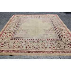 Turkish 9.2x9.6 ft Rug, Vintage Rug, <b>Red</b> Solid <b>Wool</b> Rug - Product Image 1