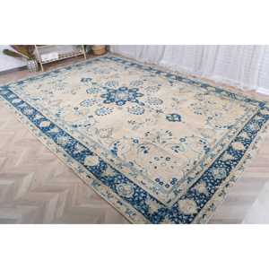 Tapis turc vintage 8,8x12,4 pieds, tapis surdimensionné, tapis en laine bleue - Product Image 3