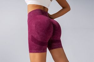 Pantalones cortos de motorista de yoga para mujer, mallas sexis de punto sin costuras, cintura alta, lavado con arena, logotipo personalizado - Product Image 4