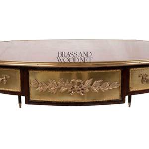 Mesa de Centro Redonda de Lujo con Incrustaciones de Madera, Adornos de Latón Antiguo y Marquetería Floral para Interiores Clásicos de Sala de Estar - Product Image 3