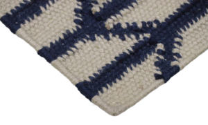Tapis plat tissé à la main, écologique, contemporain, bleu beige, à rayures géométriques, en fil de laine, tapis de salon, ensembles de tapis - Product Image 2