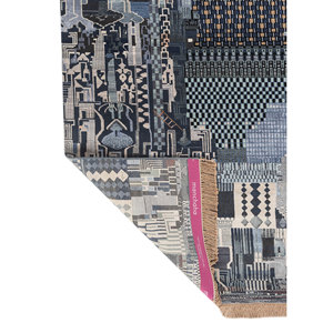 Tapis rectangulaire Manchaha bleu en laine et soie de bambou noué à la main 10 mm pour couloir et maison - Modèle Les-2679 Abstrait Fait main - Product Image 5