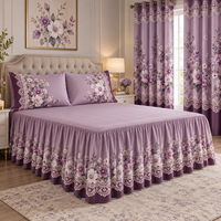 Ensemble de literie de luxe 5 pièces avec jupe de lit, motif floral matelassé à volants et rideaux, personnalisable OEM ODM