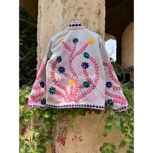 Unisex Short <b>Coat</b> with Designer Cotton Jute Fabric Jacket Uzbek Embroidery Suzani Women's <b>Coat</b> for Autumn - Product Image 5