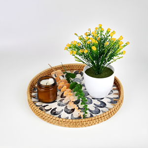 Vietnam mère perle incrustation motif géométrique décoratif fait à la main élégant écologique luxe Design plateau de service pour la maison - Product Image 2