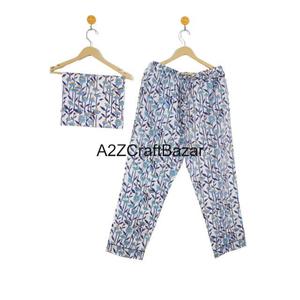 Pijama Largo de Verano al por Mayor, 100% Algodón Puro, Estampado en Bloques, para Mujer, Ropa de Dormir Cómoda para Mujeres y Niñas - Product Image 3
