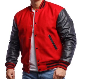 Wholesale 2025 Men's College Jackets with Custom Logo <b>Red</b> Wool Blank <b>and</b> <b>Black</b> PU Sleeves Letterman Baseball Jacket for Mens - Product Image 4