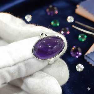 แหวนพลอยธรรมชาติสีฟ้าออบซิเดียนอเมทิสต์ดีไซน์แฟชั่นย้อนยุคปรับได้แหวนทองเหลืองวงรีสีเครื่องประดับหินสี - Product Image 2