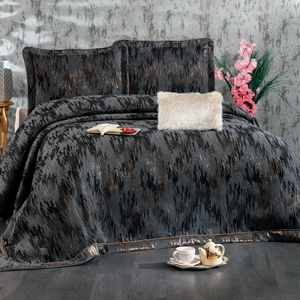 Guzide Riva Stella Anthracite <b>Grey</b> 4-Piece Customized Classic Luxury Home <b>Bedspread</b> Set 100% Chenille Organic Woven Striped Wash - Product Image 1