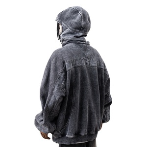 Vintage Handmade Manufacturing Distressed Men Hoodies Custom Oversized Boxy Acid Wash Pullover <b>Zip</b> <b>Hooded</b> Men Hoodies - Product Image 2