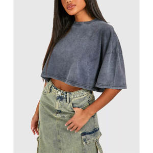 Gran oferta, camisetas de todas las tallas para mujer, venta al por mayor, camiseta informal personalizada con el logotipo de tu marca, camiseta lavada con ácido de algodón 100% - Product Image 1