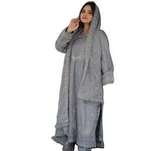 Designer de moletom longo bordado pesado para adolescentes, traje longo muçulmano, roupa diária do Paquistão e da Índia