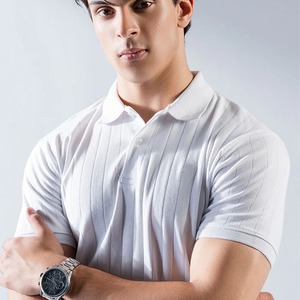 Logo de marque personnalisé blanc aiguille goutte polo pour hommes classique style vieil argent 100% coton uni gaufré tricot polo décontracté t-shirt - Product Image 5