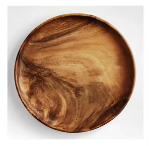 Assiettes rondes classiques en bois, vaisselle décorative en bois, assiettes en bois dur durables - Product Image 4