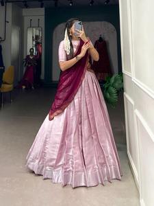 ชุดเดรสสวยดึงดูดใจเป็นที่ต้องการสูงผ้าไหมแจ็คการ์ดที่ดีที่สุด lehenga choli & dupatta กับงานทอผ้าผู้หญิงแฟชั่น - Product Image 3