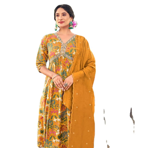 Viscose lourde imprimée avec broderie Travail romain en soie et séquence Travail dans la collection de costumes dupattaa - Product Image 1