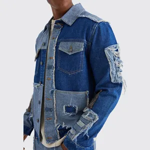 Cappotto Patchwork Streetwear di alta qualità taglie forti jeans jeans giacca camionista uomo