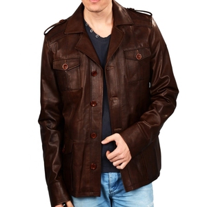 Chaqueta de cuero marrón para hombre, abrigo supersuave y elegante, totalmente personalizada con 100% chaquetas abotonadas de piel de vaca originales - Product Image 1