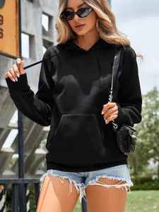 Sudadera con capucha de bolsillo KANGRO negra, venta al por mayor, sudaderas con capucha informales para mujer, sudaderas con capucha para mujer, tallas personalizadas, sudaderas con capucha para mujer - Product Image 3