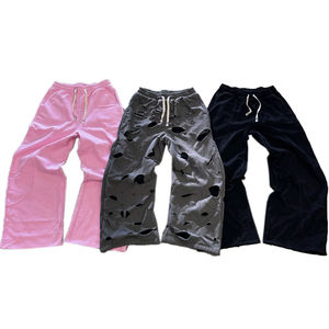 Pantalones de chándal acampanados holgados desgastados para hombre, ropa de calle pesada de algodón con cordón lavado con ácido, hechos a medida 2025 - Product Image 1
