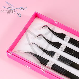 Nouvel ensemble de pinces à extensions de cils en acier inoxydable massif poli argenté, haute qualité, anti-magnétique, avec poignée diamantée - Product Image 3