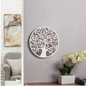 Sculpture murale en bois marron foncé et blanc découpé au laser de 12 pouces, arbre de vie, plaque d'art suspendue pour la décoration intérieure - Product Image 4