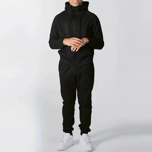 Ensemble de survêtement de jogging tendance pour homme, survêtement d'entraînement léger à capuche avec veste zippée et pantalon, ensemble de 2 pièces pour la salle de sport et le fitness, 100% coton - Product Image 1
