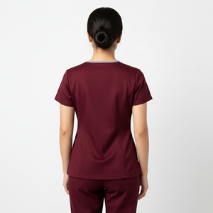 Haut de blouse médicale MITEXCO pour femme, col en V, couleur marron, manches courtes, uniforme de santé, tunique avec poches plaquées pour infirmière, médecin - Product Image 3