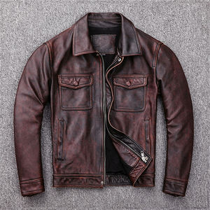 Wholesale Top Trendy Latest Customized Front Eco-Friendly High Quality <b>Men's</b> Vintage Style Distressed Faded Real Cowhide Leather - Product Image 5