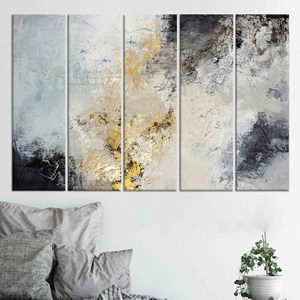 Arte Abstracto en Yeso Gris y Dorado: Impresión Moderna en Lienzo para Colgar en la Pared, JUEGO DE 5 LIENZOS - Product Image 1