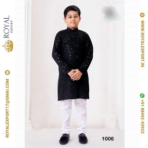Tissu de rayonne lourde de meilleure qualité avec Chikenkari Work Best Pattern Traditional Kid's Kurta Payjama Collection - Product Image 6
