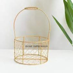 Set of 4 Gold Plated Metal Wire Made Customized Size and Design Available Modern Creative Art Collection Bread and Fruit <b>Basket</b> - Product Image 5