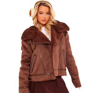 Chaqueta larga de lana marrón claro de la industria perfecta para mujer, chaqueta de lana gruesa cálida de color sólido en alta calidad - Product Image 1