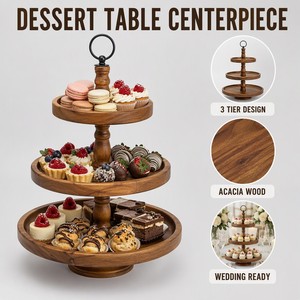 3 Tier Dessert <b>Stand</b> <b>Cake</b> <b>Stand</b> for Party Wedding Birthday Cupcake Display <b>Stand</b> Acacia Wood Iron Tiered Serving Tray - Product Image 4