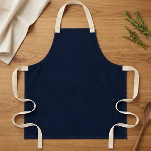 Tablier de cuisine bleu marine en toile robuste, réutilisable, sans manches, design tissé, lavable en machine, résistant à l'eau, pour usage quotidien - Product Image 1