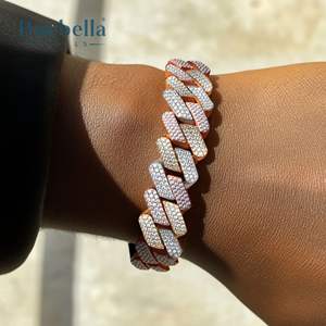 18K Gold Plated 20mm Handset Tricolor Cuban Style 925 <b>Sterling</b> <b>Silver</b> Brilliant Cut Moissanite Chain Link <b>Men</b> Hip Hop <b>Bracelet</b> - Product Image 2