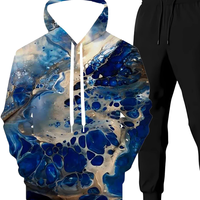 Sweat-shirt et jogging à imprimé sublimation d'art fluide bleu abstrait, vêtements décontractés confortables, streetwear tendance pour hommes et femmes