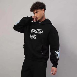 Conjunto de chándal personalizado de 100% algodón para hombre, sudadera en blanco con etiqueta privada impresa con Sudadera con capucha para chándal de invierno - Product Image 5