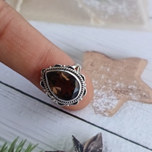 925 Sterling Silver Fine Work <b>Ring</b> with Natural Smoky <b>Quartz</b> Gemstone Classic Vintage Jewelry for Wedding Anniversary & Parties - Product Image 5