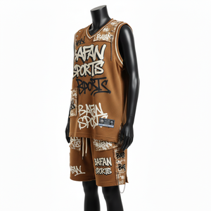 Conjunto de Camiseta y Pantalones Cortos de Baloncesto para Mujer, Malla de Poliéster Premium de 180 GSM, Transpirable, Diseño con Paneles Marrones, Logotipo Personalizado - Product Image 4