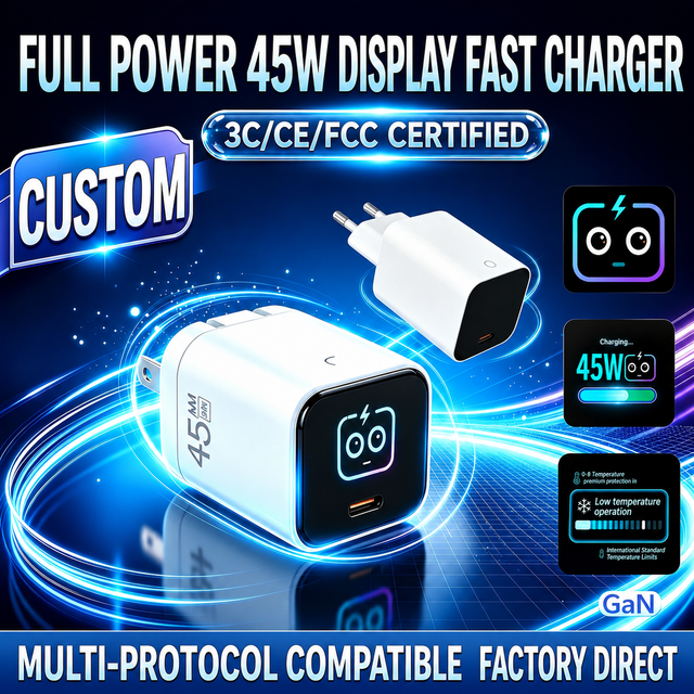 PD 45W GaN Fast Charger Adapter with LED Display for Smartphone Tablet and Portable Devices